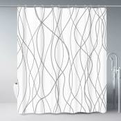 Rideau de douche en tissu rayé gris et blanc pour salle de bain avec 12 crochets, rideaux de douche 72W X 72L lavable en machine
