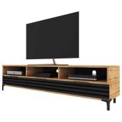Selsey RIKKE - Meuble TV - 160 cm - chêne wotan / noir mat - façade 3D - style moderne