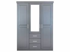 Stradi - armoire 3 portes 3 tiroirs grise avec miroir