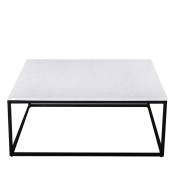Table basse carrée en marbre blanc et métal 100x100cm blanc