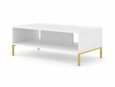 Table basse wave 90x60 cm façades fraisées blanc mat sur pieds dorés WAVE_COFFE_TABLE_WHITE_MAT