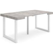 Table console extensible, Console meuble, 160, Pour 8 personnes, Pieds bois massif, Style moderne, Ciment - Skraut Home