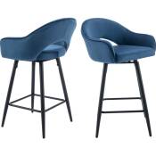 Wahson Office Chairs - Tabouret Bar en Velour Lot de 2 Rotation de 360 Degré Chaise Bar de Pied en Métal avec Repose-Pieds pour Bar, Velous, Bleu