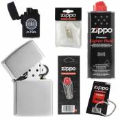 Zippo Pack complet Briquet Zippo Brushed avec mèche essence coton et pierres