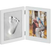 1x Cadre photos bébé avec empreintes plâtre, jeu pour main ou pied diy empreinte bébé avec cadre, blanc