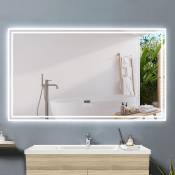Acezanble - 120x70cm miroir lumineux de salle de bain regtanglaire avec Bluetooth, 3 Couleurs et Horloge