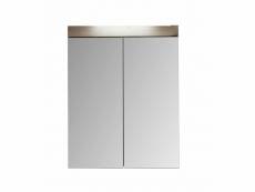 Armoire de toilette murale - 2 portes miroir - mélaminé blanc/chêne. L - h - p : 60 - 77 - 17 cm
