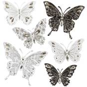 Atmosphera - Lot de 6 stickers Papillon - 30x30 cm créateur d'intérieur - Noir et blanc