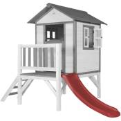 AXI Maison Enfant Beach Lodge XL en Blanc avec Toboggan en Rouge Maison de Jeux en Bois FFC pour Les Enfants Maisonnette / Cabane de Jeu pour Le