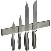 Barre aimantée en acier inoxydable, support autocollant, 30 cm de long, pour couteaux & outils, argenté - noir - Relaxdays