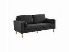 Canapé en tissu gris chiné foncé - bjorn - canapé 3 places fixe droit pieds bois. Style scandinave