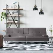 Canapé-lit avec porte-gobelets gris similicuir - Gris - The Living Store
