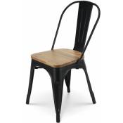 Chaise en métal noir mat et assise en bois clair -