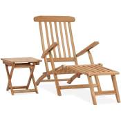 Chaise longue de jardin avec repose-pied et table Bois