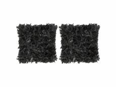 Coussins shaggy 2 pcs noir 45 x 45 cm cuir et coton