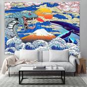 Csparkv - Whale Snake Art Japon - Tapisserie murale - 200x150 cm - Grande tapisserie – Poster - Habillage en tissu - Accessoires pour Chambre Salon