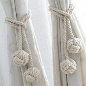 Décoration de fenêtre cravate boule en coton tissé à la main cravate suspendue décoration de boule accessoires de rideau créatif 2 pièces blanc cassé