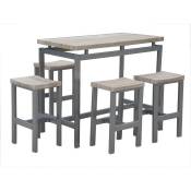 Ensemble design table haute, bar + 4 tabourets le mans. Set moderne type industriel, bois et métal. - Gris
