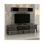 Ensemble meuble tv marbre Noir - doré brillant 180 cm