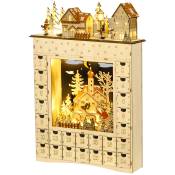 HOMCOM Calendrier de l'Avent LED en forme de village enneigé avec 24 tiroirs décoration lumineuse de Noël beige