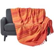 Homescapes - Jeté de lit ou de canapé à rayures Morocco - Orange - 150 x 200 cm - Orange