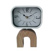 Horloge de table effet bois et métal brun et blanche