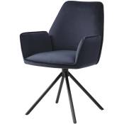 HW - Chaise de salle à manger C-G67, chaise de cuisine, pivotante, auto-position - velours, bleu anthracite