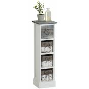 Idimex - Chiffonnier flower petit meuble avec 1 tiroir et 3 paniers étagère en bois de paulownia blanc et gris style shabby chic - Blanc/Gris