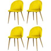 La Silla Española - Lot de quatre chaises de salle à manger de style vintage avec assise et dossier en velours modèle Pedraza en couleur jaune