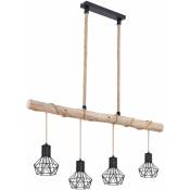Lampe suspendue avec poutre en bois naturel, cage lumineuse suspendue noire en bois style maison de campagne, noir, 4x douilles E27, LxlxH 100x15x120