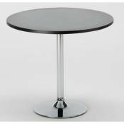 Les Tendances - Table de bar ronde acier chrome et bois noir Kindar D70xH76.5 cm