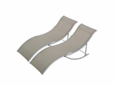 Lot de 2 bains de soleil pliables design contemporain - lot de 2 transats ergonomiques - alu. Textilène gris clair