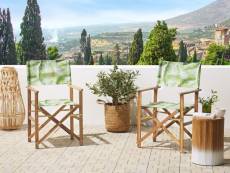 Lot de 2 chaises de jardin bois clair et crème à motif feuilles tropicales cine 312182