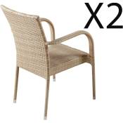 Lot de 2 fauteuils de jardin en rotin coloris naturel - Longueur 58 x profondeur 60 x hauteur 91 cm -PEGANE-