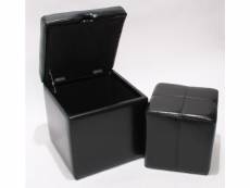 Lot de 2 tabourets onex, pouf + cube-coffre, cuir, noir
