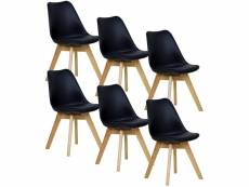 Lot de 6 chaises de salle à manger. Pied en bois. Assise en similicuir. Style nordique. Noir