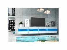 Meuble tv design erika xxl 2 mètres, 4 portes, coloris blanc brillant + led.
