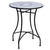 Outsunny Table ronde pliable style fer forgé bistrot plateau mosaïque motif fleur métal époxy anticorrosion noir céramique