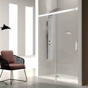 Paroi de douche fixe + Porte coulissante glasé profil blanc 120 cm Sans paroi latérale - Blanc