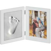 Relaxdays - 1x Cadre photos bébé avec empreintes plâtre, jeu pour main ou pied diy empreinte bébé avec cadre, blanc