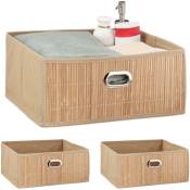 Relaxdays - 3x paniers de rangement en bambou, corbeille de salle de bain carrée, boîte plate, 14 x 31 x 31 cm, pliante, nature