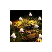Solar Lights Outdoor Garden, 12 Pack led Champignon Forme Pathway Lights Solar Powered Fairy String Lights Extérieur Imperméable Paysage Stake Lights