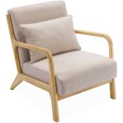 Sweeek - Fauteuil design en bois et tissu. 1 place droit fixe. pieds compas scandinave. structure en bois solide. assise confortable beige - Beige