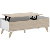 Table basse modulable coloris blanc/naturel - Longueur 99 x Hauteur 41 x Profondeur 60 cm -PEGANE-