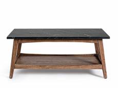 Table basse rectangulaire vintage en acacia et marbre