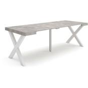 Table console extensible, Console meuble, 220, Pour 10 personnes, Pieds bois massif, Style moderne, Ciment - Skraut Home