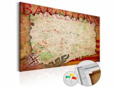 Tableau en liège toile image imprimée décoration murale cadre en bois à suspendre en un panneau - carte de barcelone 120x80 cm 11_0000243