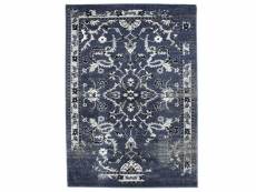 Venise - tapis toucher laineux motifs floraux bleu anthracite 133x190