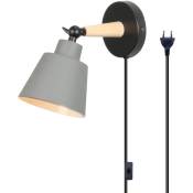 Axhup - Applique Mural Intérieur Design avec Prise et Interrupteur Lampe de Chevet Eclairage Décor Gris 1PCS