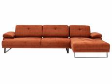 Canapé d'angle droit tissu orange et métal noir kustone 314 cm